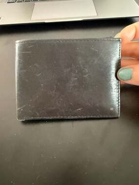 Black Genuine Leather Bifold Wallet with ID Flap and Multiple Card Slots